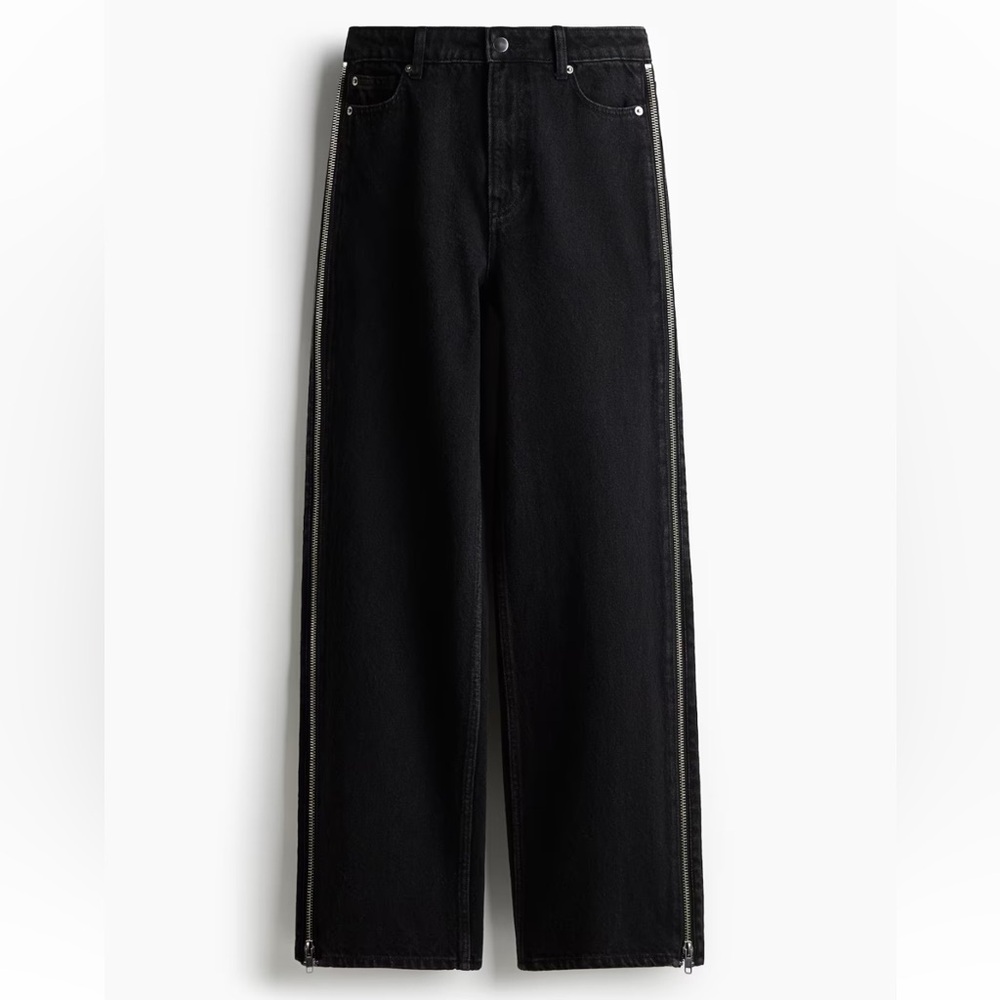 H&M Black Wide Leg Jeans with Side Zippers